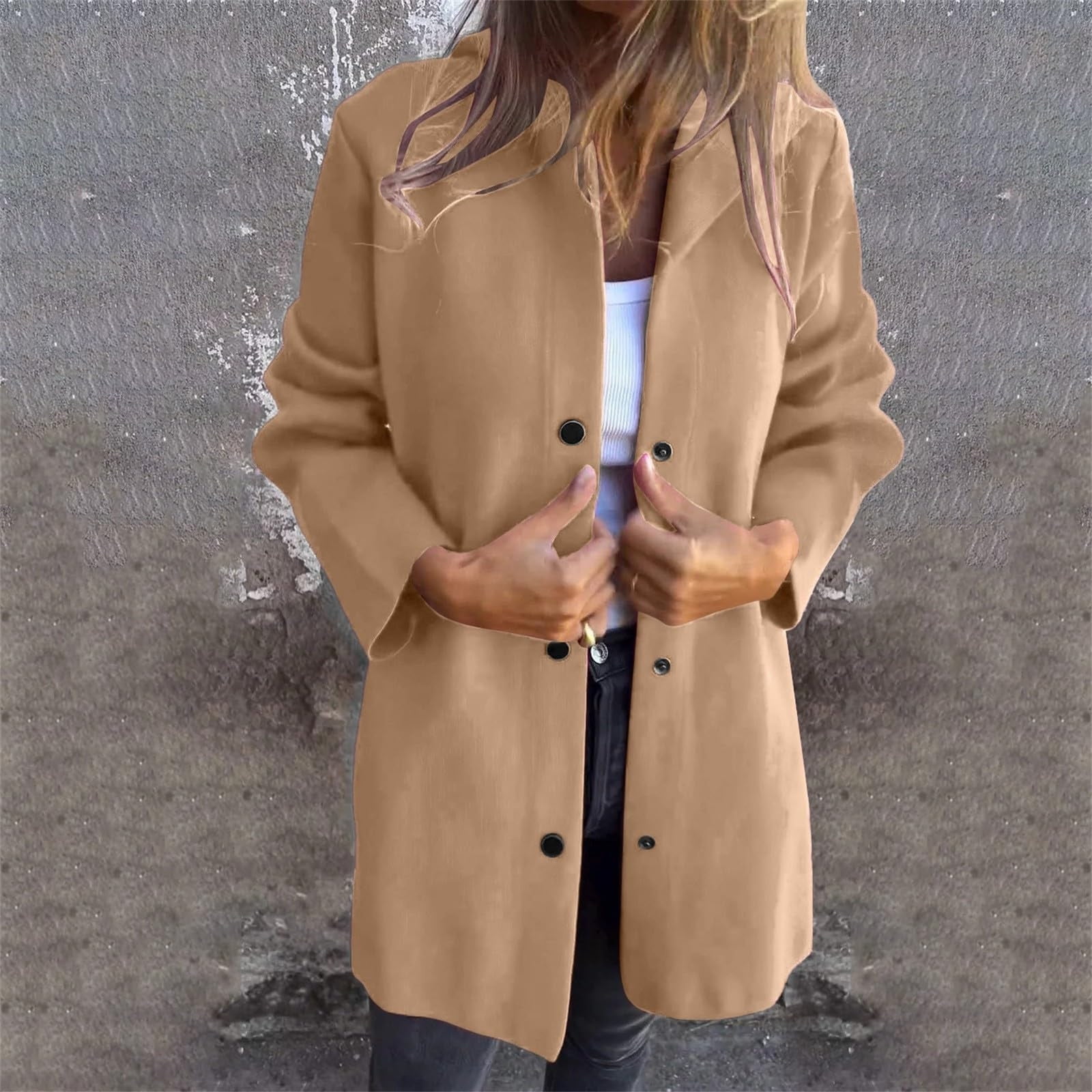 Womens Wool Peacoats with Hooded and Pockets Plus Size S-5X Snap-Button Up Coats Ladies Casual Solid Long Sleeve Comfort Outerwear