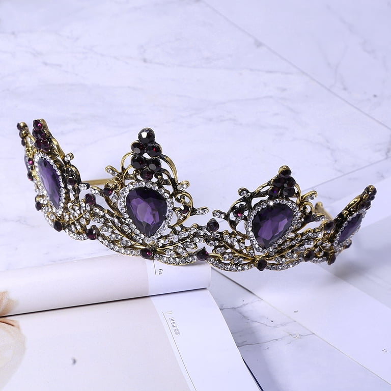 Vintage-Inspired Purple Crystal Tiara Headband Goth Purple Tiara Black Crown Princess Queen headdress  main image 3
