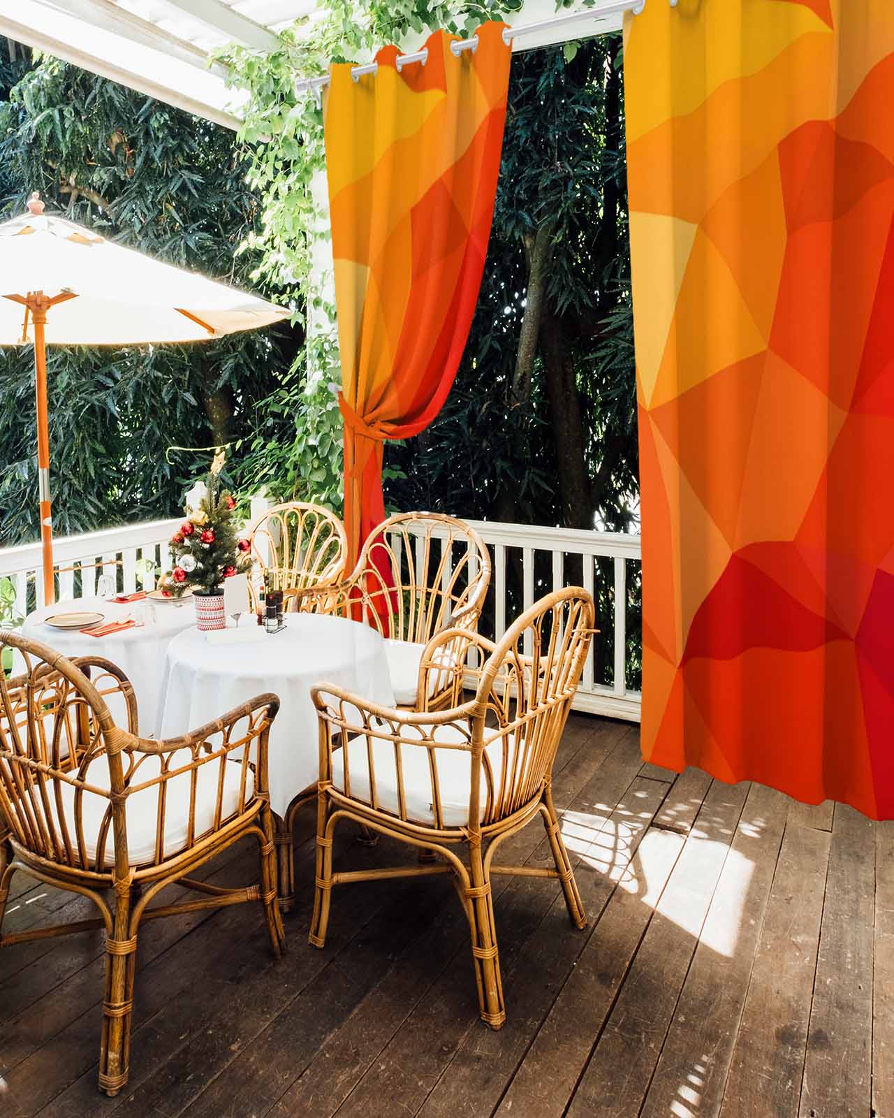 Red Orange Outdoor Curtains for Patio, Modern Abstract Ombre Geometric Aesthetic Privacy Drapes Grommet Waterproof Outside Curtains for Porch/Cabana/Balcony 54"x 95", 2 Panel