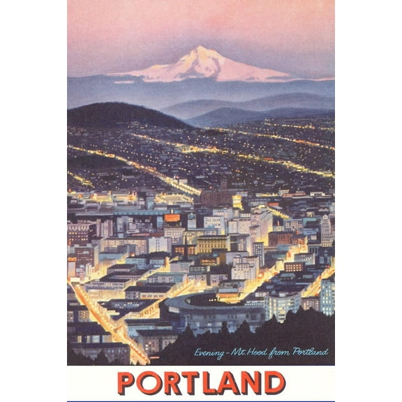 Art.com Poster of Mt. Hood over Portland, Oregon Art Print, 12" x 18"