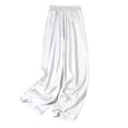 thumbnail image 4 of Bibifish Womens Pants Satin Silk High Waist Drape Sports Pants Casual Loose Fit Straight Wide Leg Long Trousers With Pockets, 4 of 6