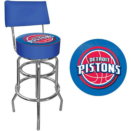 Trademark NBA Detroit Pistons 40" Padded Swivel Bar Stool with Back, Chrome