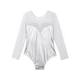 thumbnail image 4 of TiaoBug Kids Girls Shiny Metallic Mesh Patchwork Ballet Dance Leotard Long Sleeve Gymnastics Training Jumpsuit Dancewear Silver 4, 4 of 5