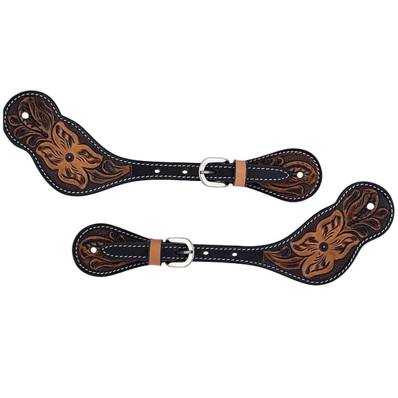 Weaver Turquoise Cross Light Oiled Leather Floral Tooled Mens Spur Straps