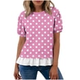 thumbnail image 2 of Karymi Going Out Tops Polka Dot Puff Short Sleeve T-Shirt, Crew Neck Fake Two Piece Ruffle Layered Hem Casual Pullover Tee Going Out Tops, 2 of 7