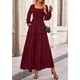 thumbnail image 3 of Vestido PRETTYGARDEN de Manga Larga con Fruncido y Escote Cuadrado en Rojo Vino Talle S, 3 of 8