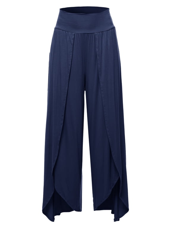 Women's Solid Modal Wide Leg Tulip Pants Navy M