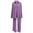 thumbnail image 4 of Baqcunre Cotton Linen Outfits Dressy Business Work Suits Button Down Tops and Pants Suit,Size 5XL,Two Piece Sets for Women,Outfits for Women,Lounge Sets for Women,Womens Pajama Sets,,Purple, 4 of 4