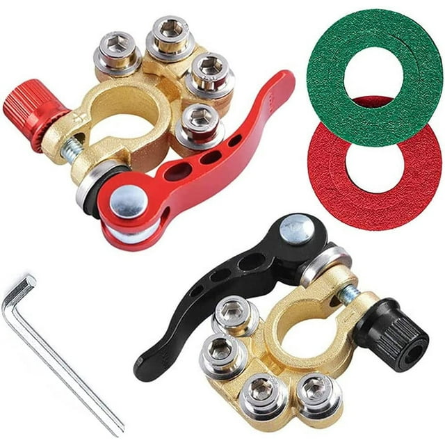 Pack of 2 Battery Terminal Connectors, 4 Way Positive Negative Car Battery Terminal Connectors, Quick Disconnect Coupling for SAE/JIS Type A Posts