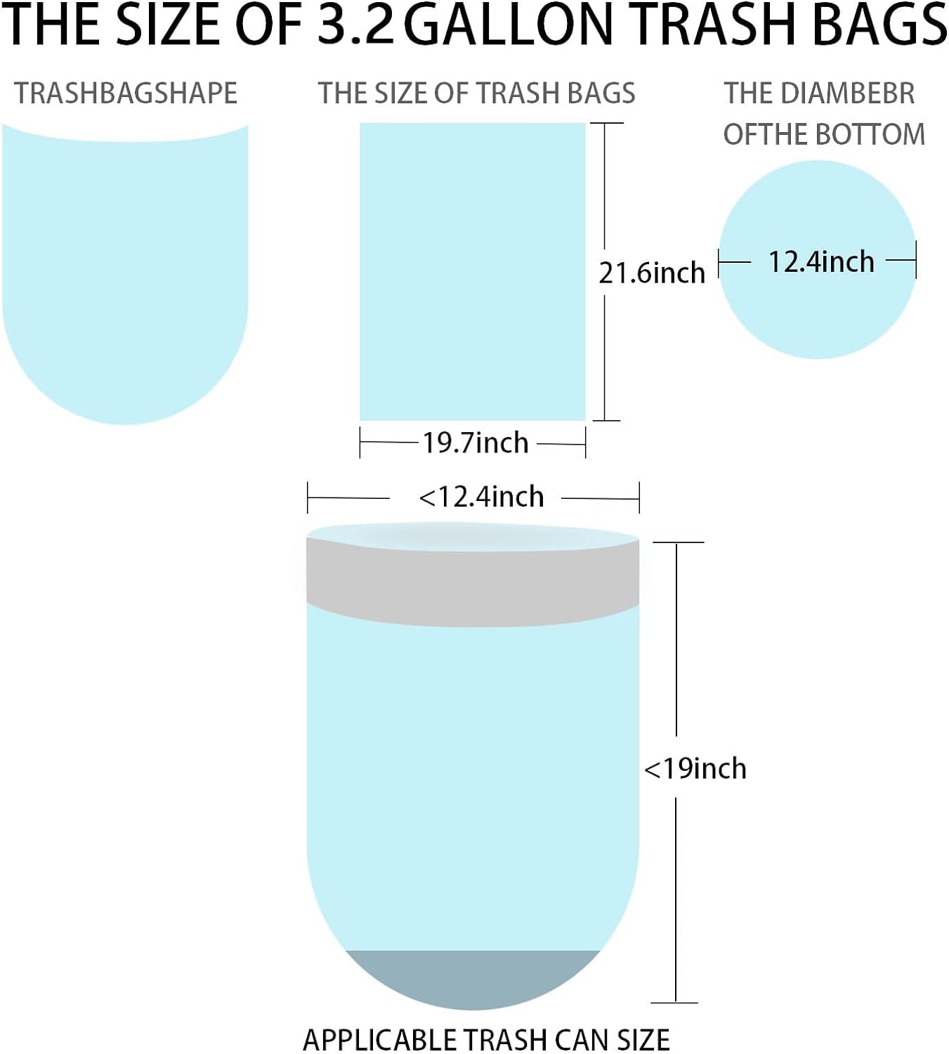 Trash Bags 3.2 Gallon, 100 Pcs Bathroom Garbage Bags, Blue Strap Kitchen Garbage Bags(White) With Drawstring Quickly Pack Garbage, Waste Basket Liners