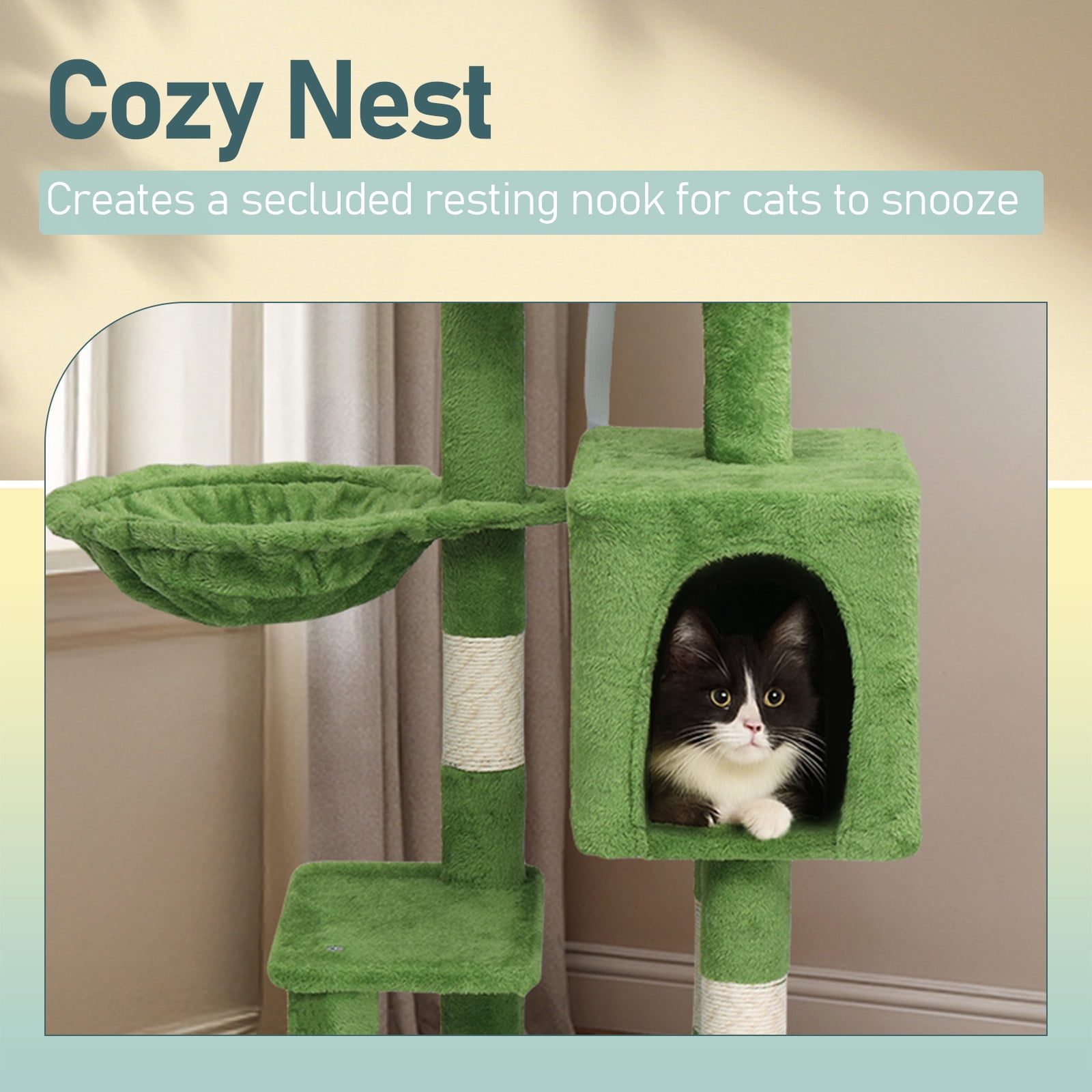 Zephypaws 48in Green Tall Cat Tree for Kittens,Cat Tower for Small Cats with Cat Scratching Post,Plush Hammock,Double Condos & Hanging Toys