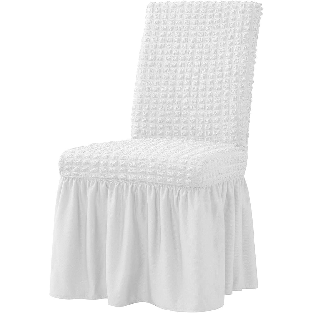 Subrtex Stretch 1Piece Pleated Ruffled Skirt Dining Chair Slipcover (Set of 4, White) Walmart