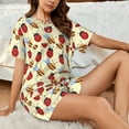thumbnail image 4 of Fuzoiu Ladybug And Bee Print Women's Short-Sleeved Pajama Set,Lounge Sleepwear Set,Womens Pajama Sets 2 Piece,Button-Up Top and Shorts with Pockets-Large, 4 of 7