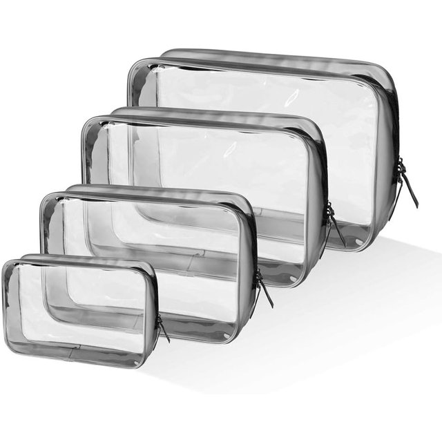 Trousse de toilette Transparente 4 pièces, étanche Sac Cosmétiques PVC Multifunction Kit de Voyage Liquides TSA l'Avion pour Hommes, Femme, Enfant, Famille Multi-Tailles 3-1-1 (Petit, Moyen, Grand) Zhivalor QH-815