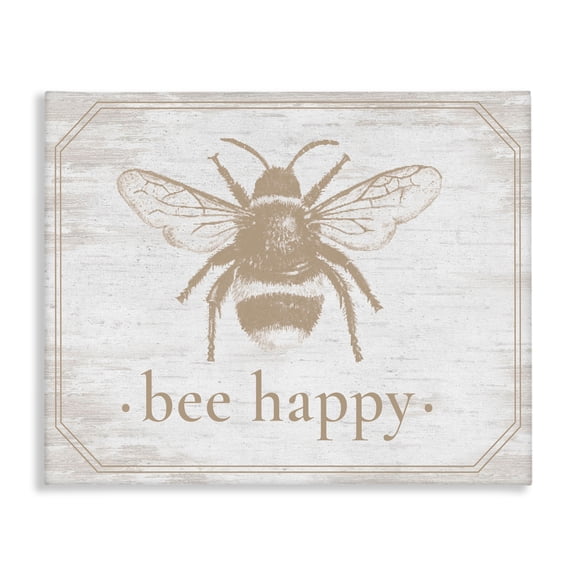 Bee Happy with Rustic Border Canvas Wall Art, design by Lettered and Lined