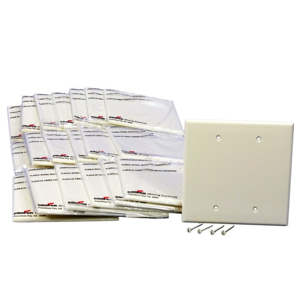 Cooper PJ23LA Light Almond Mid-Size Unbreakable Two Gang Blank Box Mount Wall Plate (Pack of 20)