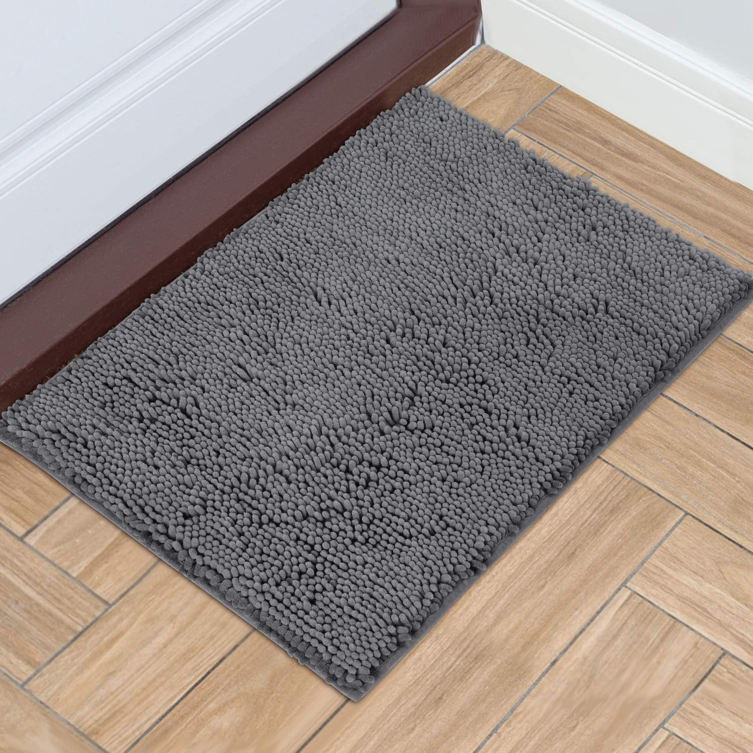 HOMEIDEAS Absorbent Chenille Door Mat Indoor, Low-Profile Rubber Backing  Rug for Entryway, Muddy Dog Paws Washable Welcome Front Doormats (24x36