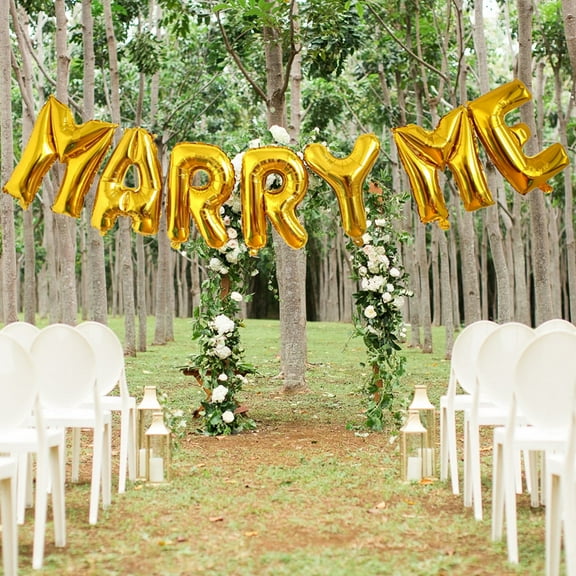 PENIKOKO 1 Set Golden Round 'Marry Me' Balloons for Wedding, Engagement, Couples Celebration Decorations