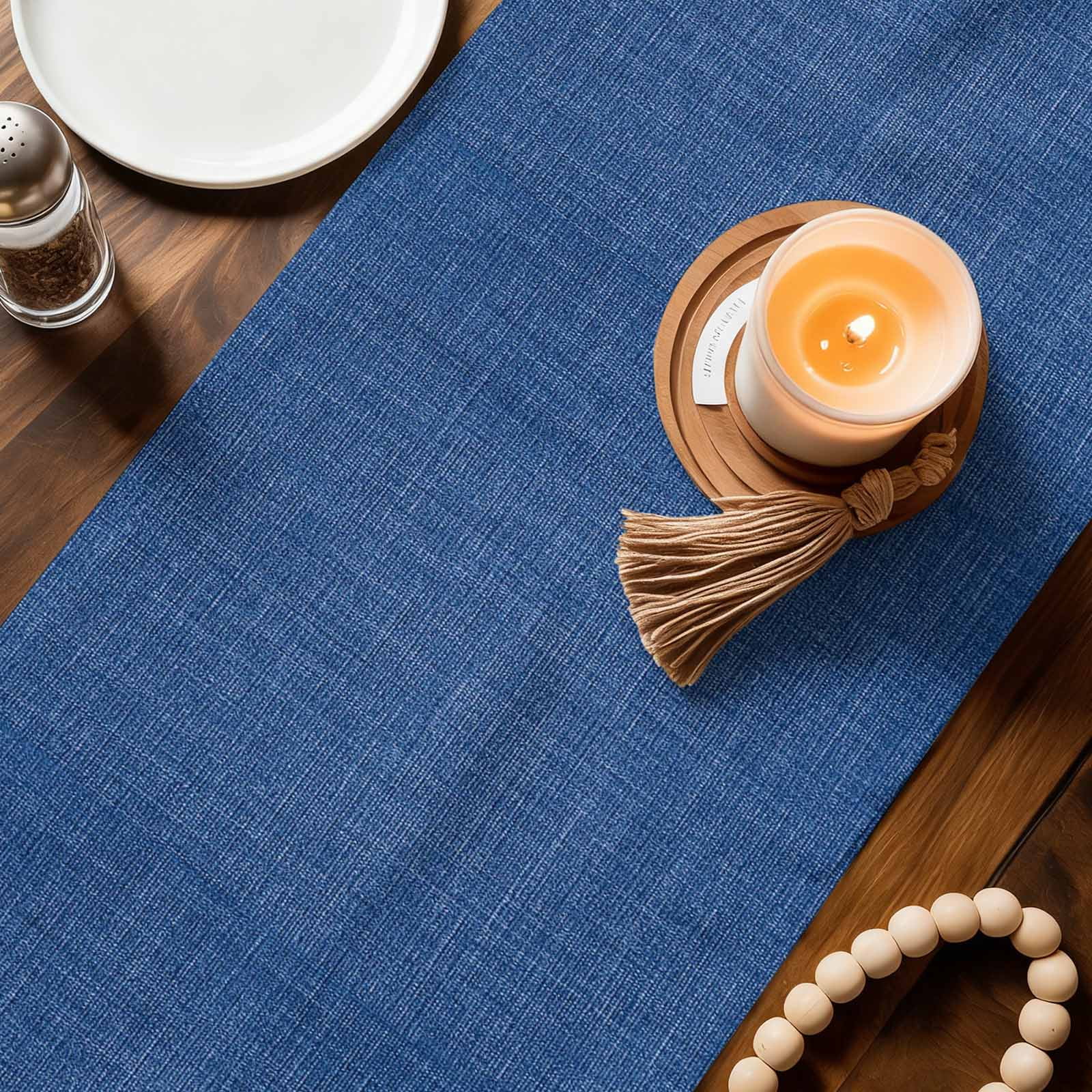 Navy Blue Table Runner Linen Burlap Table Runner 108 Inches Long Vintage Country Monochrome Farmhouse Dresser Scarves for Kitchen Island Coffee Dining Room Party Wedding Holiday Decoration 13"x108"