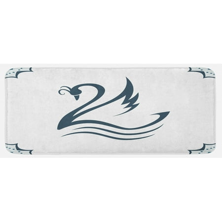

Swan Kitchen Mat Digital Monochrome Swan Shaped Illustration with Curves and Heart Shape Fauna Plush Decorative Kitchen Mat with Non Slip Backing 47 X 19 White Teal by Ambesonne