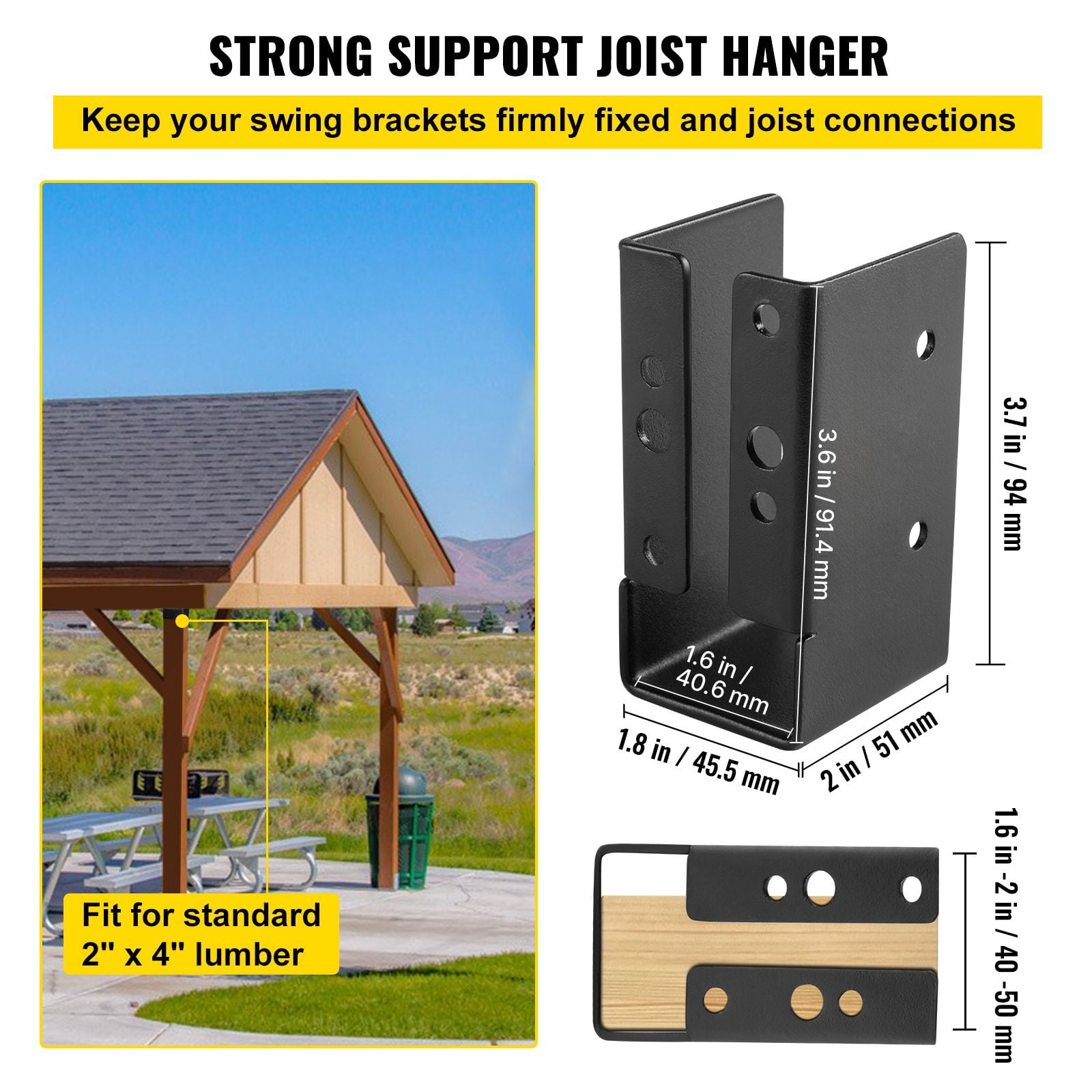 Powder-Coated Concealed Joist Hangers for 2x4 Lumber, 24-Pack – Corrosion Resistant Brackets for Swing Sets, Pergolas & Outdoor Structures