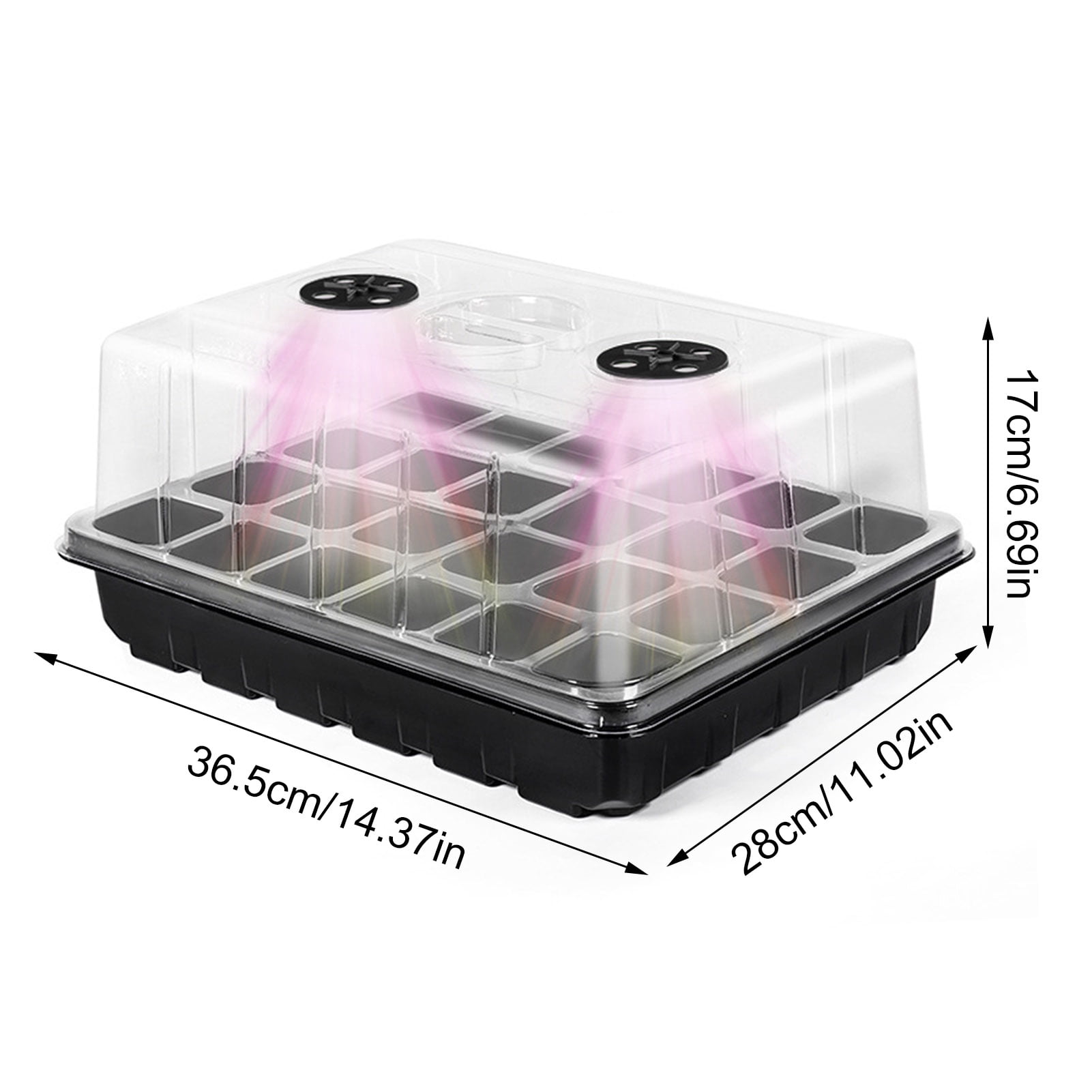 OIUR Plants Nursery Box Seeds Starter Tray with Humidity Dome Transparent Seeds Germination Tray with Adjustable Vents Light for Seedlings Growth