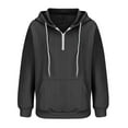 thumbnail image 4 of Plus Size Women's Casual Hoodies Tops Long Sleeve Quarter Zip Jacquard Design Solid Sweatshirts Pullover Tops with Pocket Dark Gray,S, 4 of 6