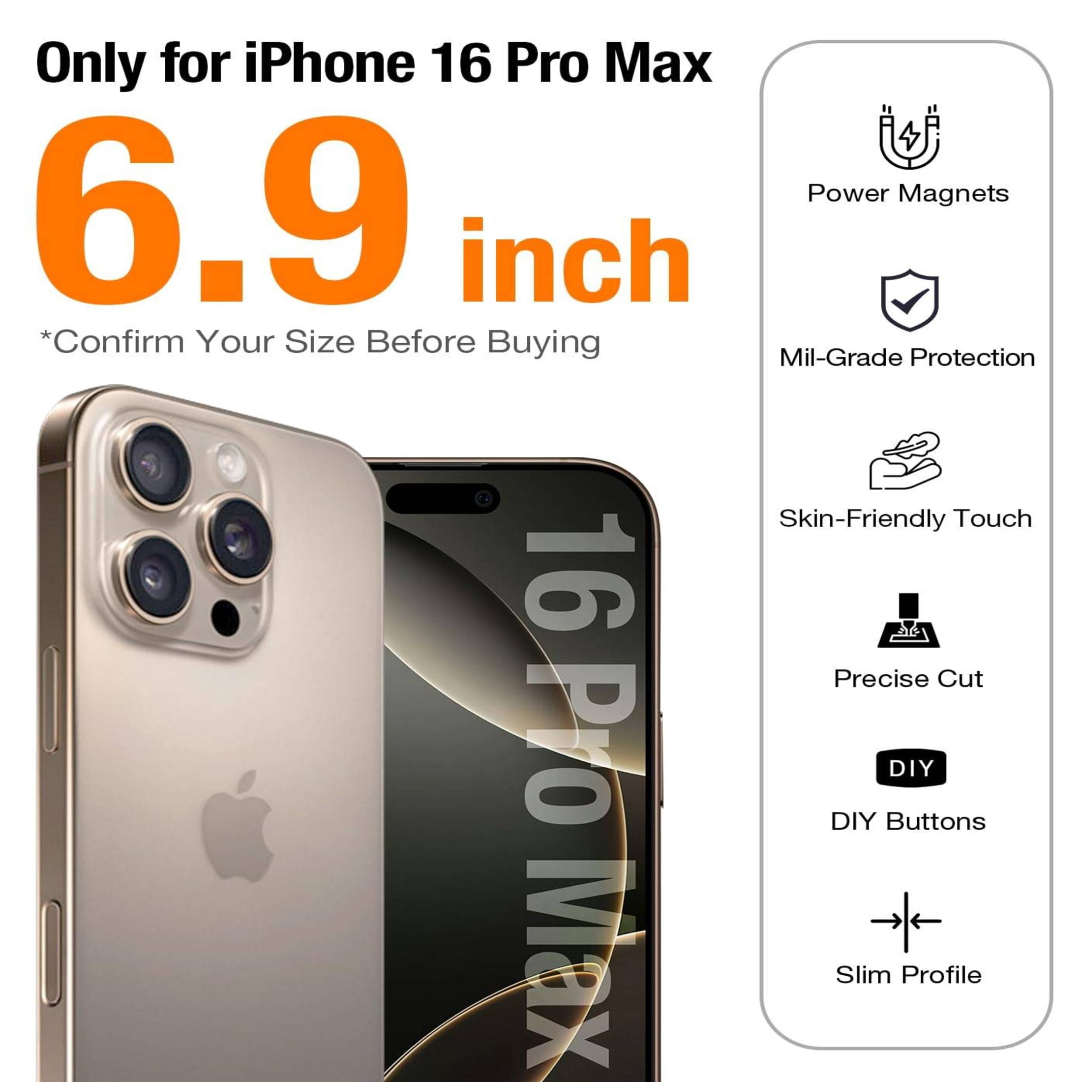 TORRAS Guardian Mag for iPhone 16 Pro Max Case, Shockproof,Military Grade Drop Protection, Compatible with MagSafe, Translucent Matte Slim Case ,6.9″,Black