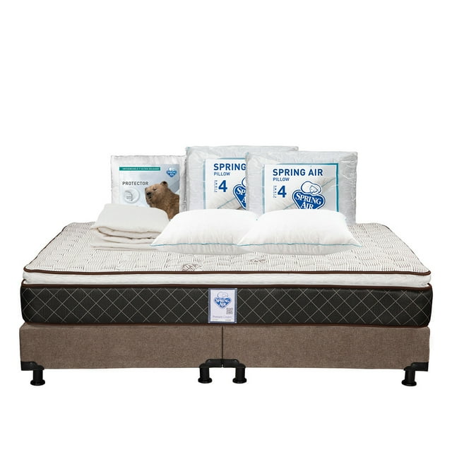 Colchón King Size Minesota Spring Air + Box + Protector de Colchón + 2 Almohadas