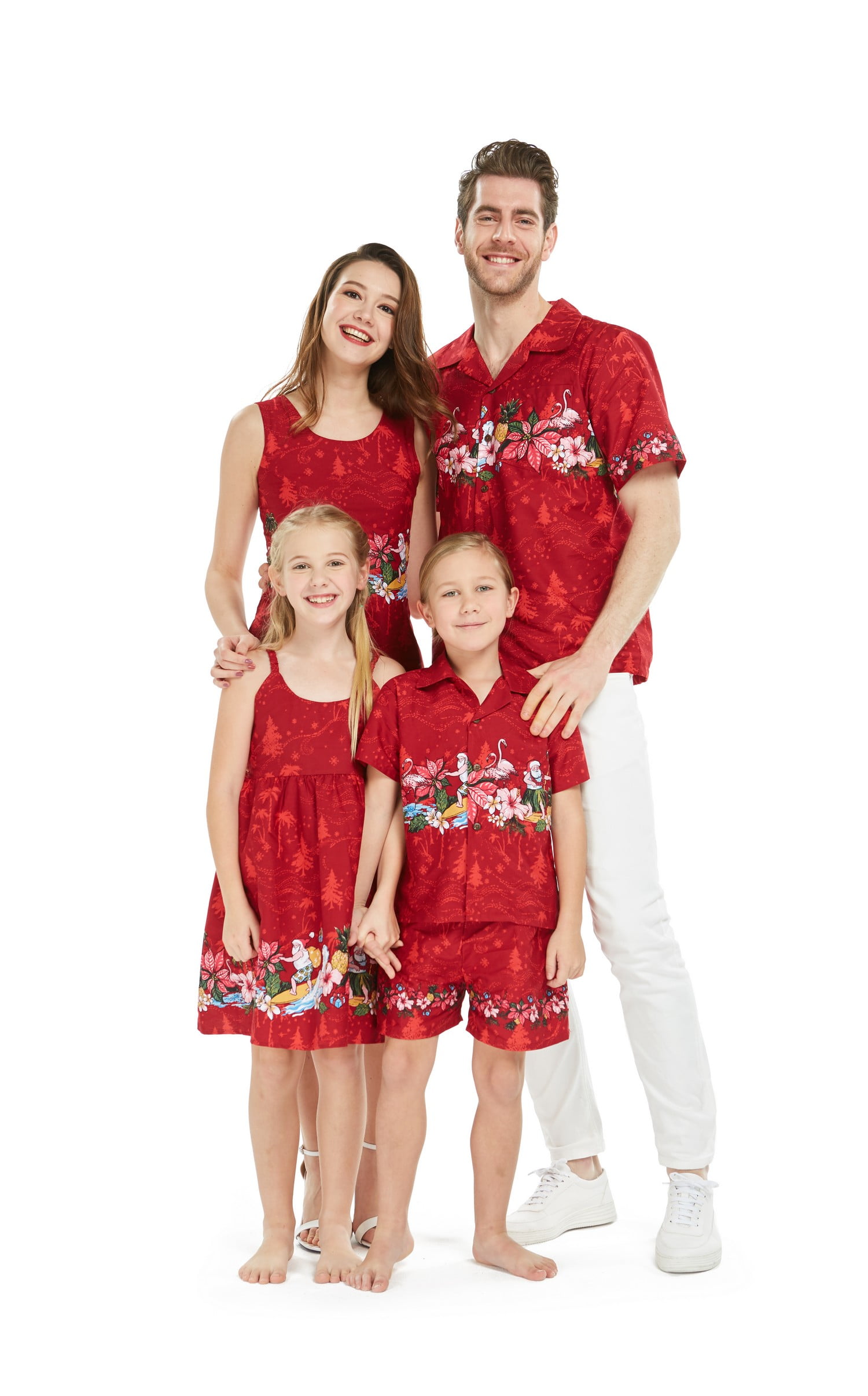 Father Son Matching Aloha Shirts Hawaiian Dance Luau Party Christmas Santa Red 