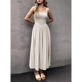 thumbnail image 4 of Women'S Summer Maxi Dress Sleeveless Square Neck Casual Beach Sundress with Pockets, Flowy Patchwork Knit White L, 4 of 6