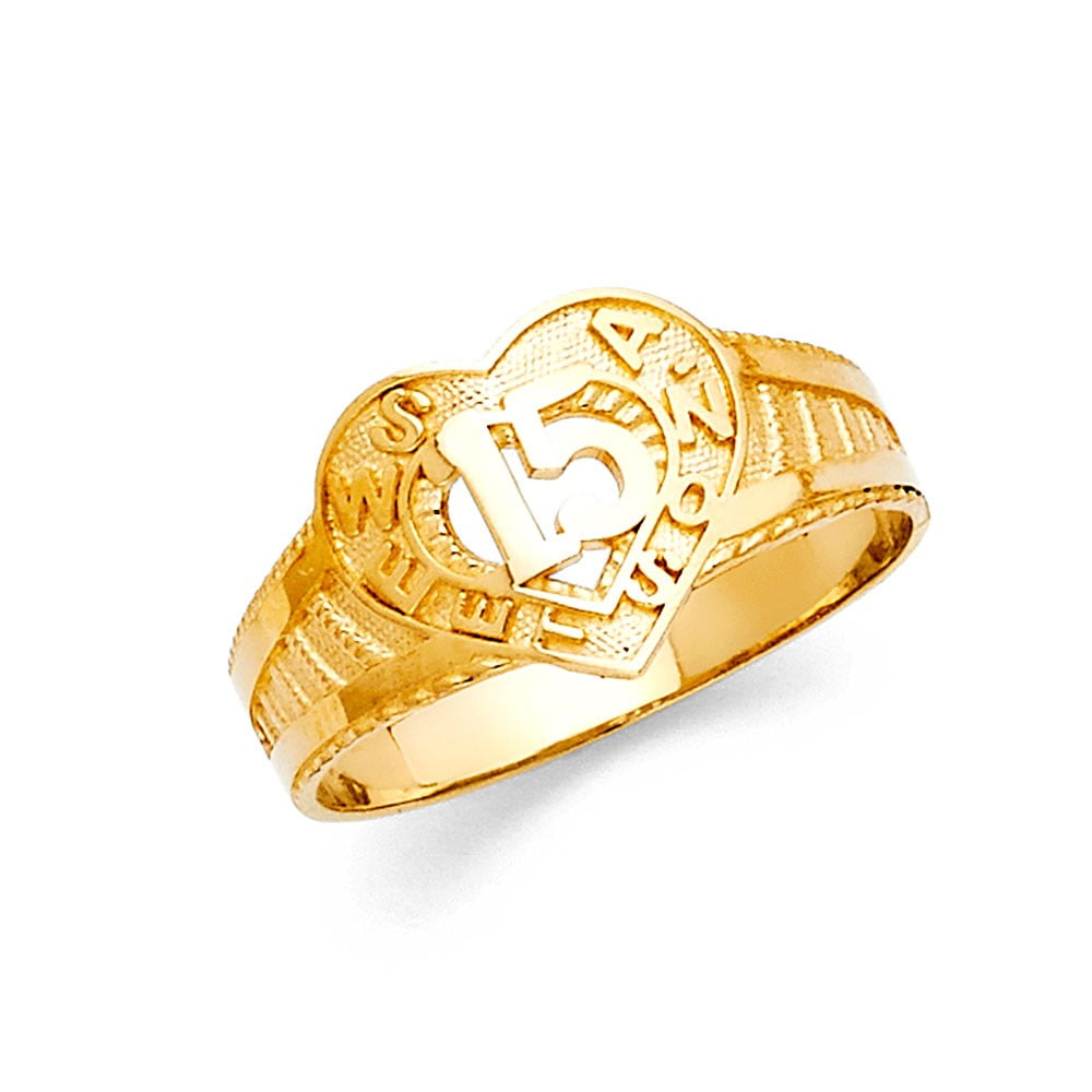 Jewel Tie Solid 14k Two Toned Gold 15 Years Birthday Heart Ring Size 8.5