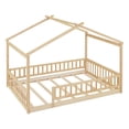 thumbnail image 6 of Jopath Full Size Floor Bed, Wood Bed with Slatted Base House Bed Frame with Fence for Kids Teens Girls Boys Natural, 6 of 8
