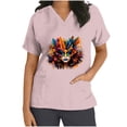 thumbnail image 3 of Jinhomg Womens Funny Holiday Scrubs Mardi Gras Carnival Themed Working Uniform Lightweight Comfy Short Sleeve V-Neck Holiday Caregiver Top 90 Percent off Clearance Pink S, 3 of 6