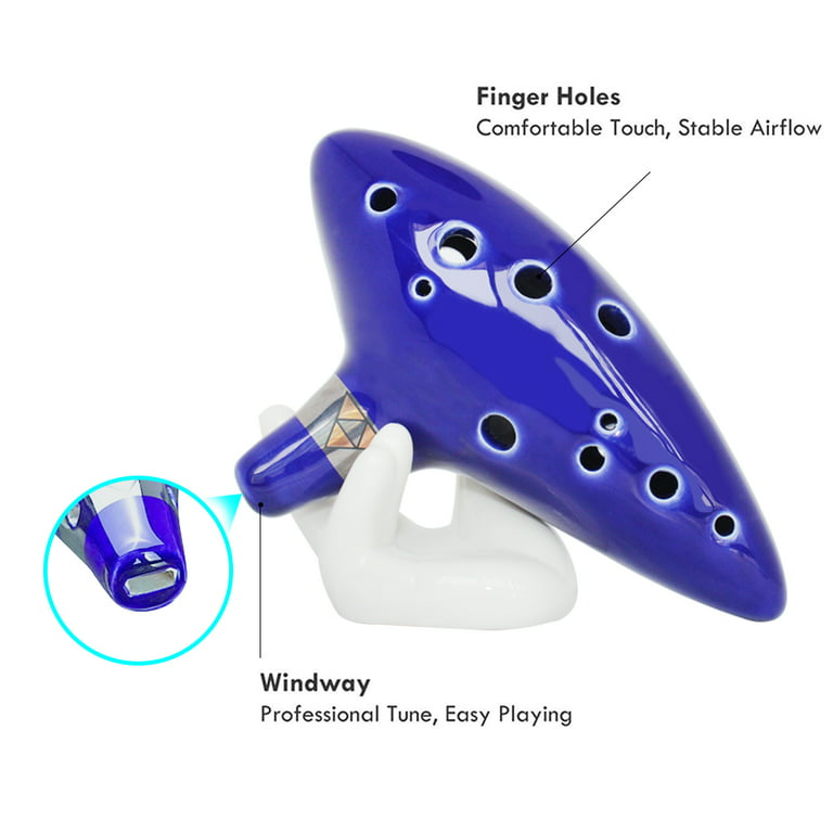  Legend of Zelda Ocarina of Time, 12 Hole Ocarina Alto C w/Song  Book, Display Stand, Protective Bag, Cord, Blue : Musical Instruments