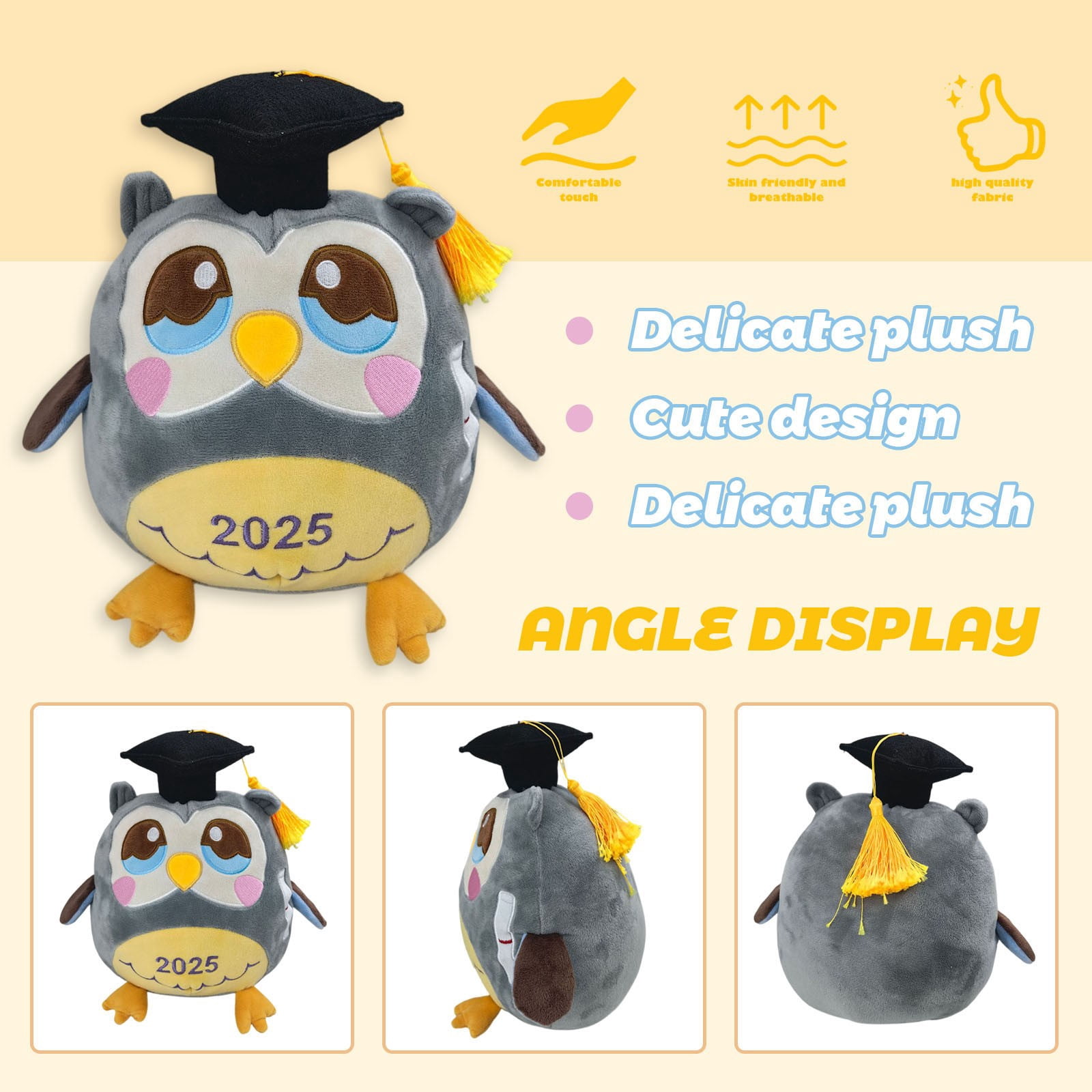 Adorable Graduation Owl Plush Toy 2025 Soft Stuffed Animal with Cap and Tassel for Graduates, 12 Inches