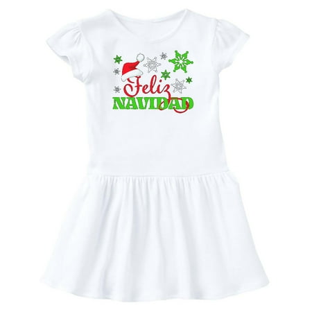 

Inktastic Feliz Navidad with Santa Hat and Green Snowflakes Gift Toddler Girl Dress