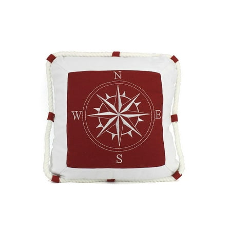 Red Coastal 16 Nautical Decor (Red Compass With Nautical Rope Decorative Throw Pillow 16
