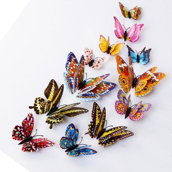 12 Pieces 3D Butterfly Design Magnetic Wall Stickers Decal Art Room Decor For Home, 3D Double-Layer Glow-In-The-Dark Decoration Sticker Set, 12-Pack 3D Butterfly Decals For