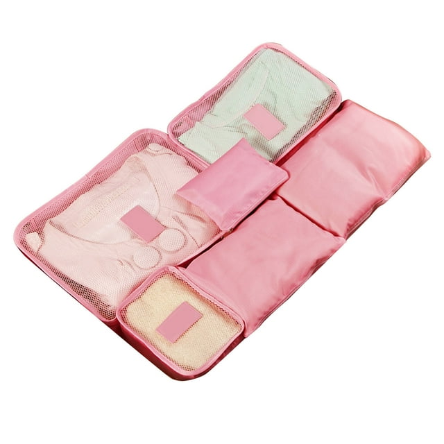 Bolsa de viaje de 6 piezas, impermeable, para guardar equipaje, con cubos de embalaje para maletas, color rosa