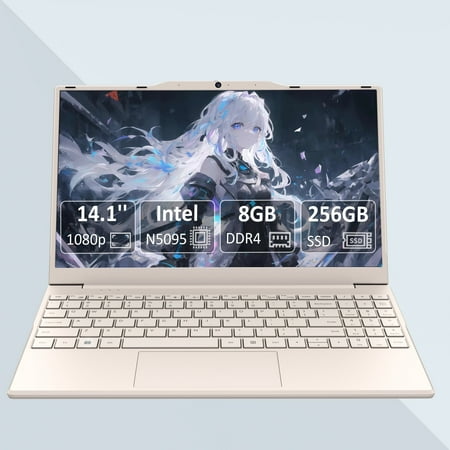 14.1-inch Ultra-Lightweight Laptop Intel Quad-Core N5095 8GB RAM 512GB SSD FHD IPS Display Dual-Band 5GHz WiFi Bluetooth 4.2 USB-C/MicroSD Card Reader Numeric Keypad 4-Hour Battery
