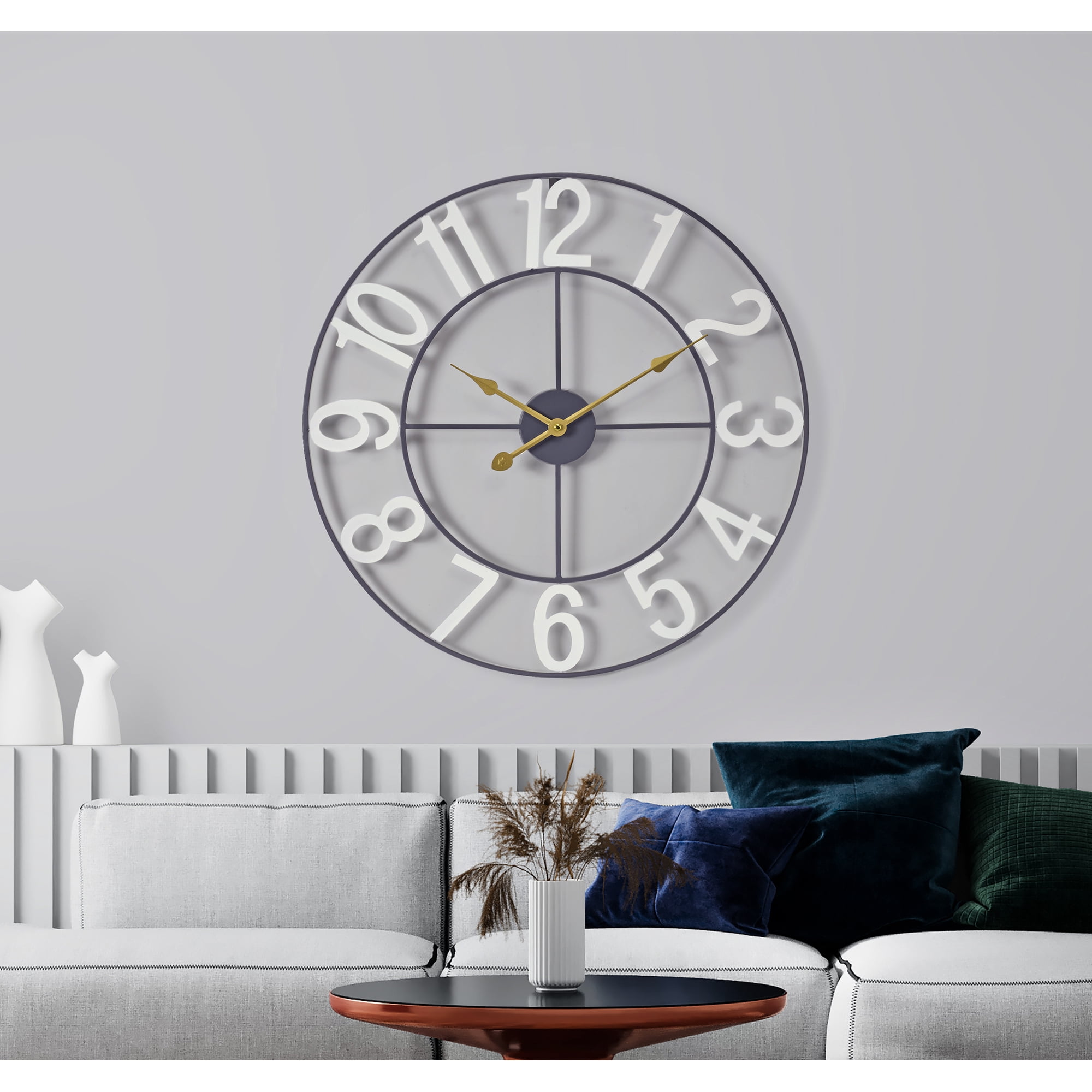 Sorbus Large Metal Numerical Wall Clock for Living Room Decor (White, 24 Diameter)