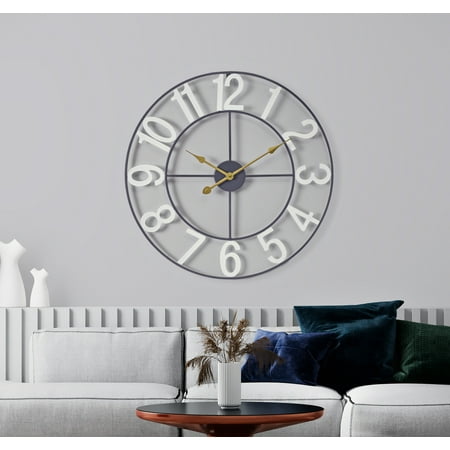 Sorbus Large Metal Numerical Wall Clock for Living Room Decor (White, 24 Diameter)