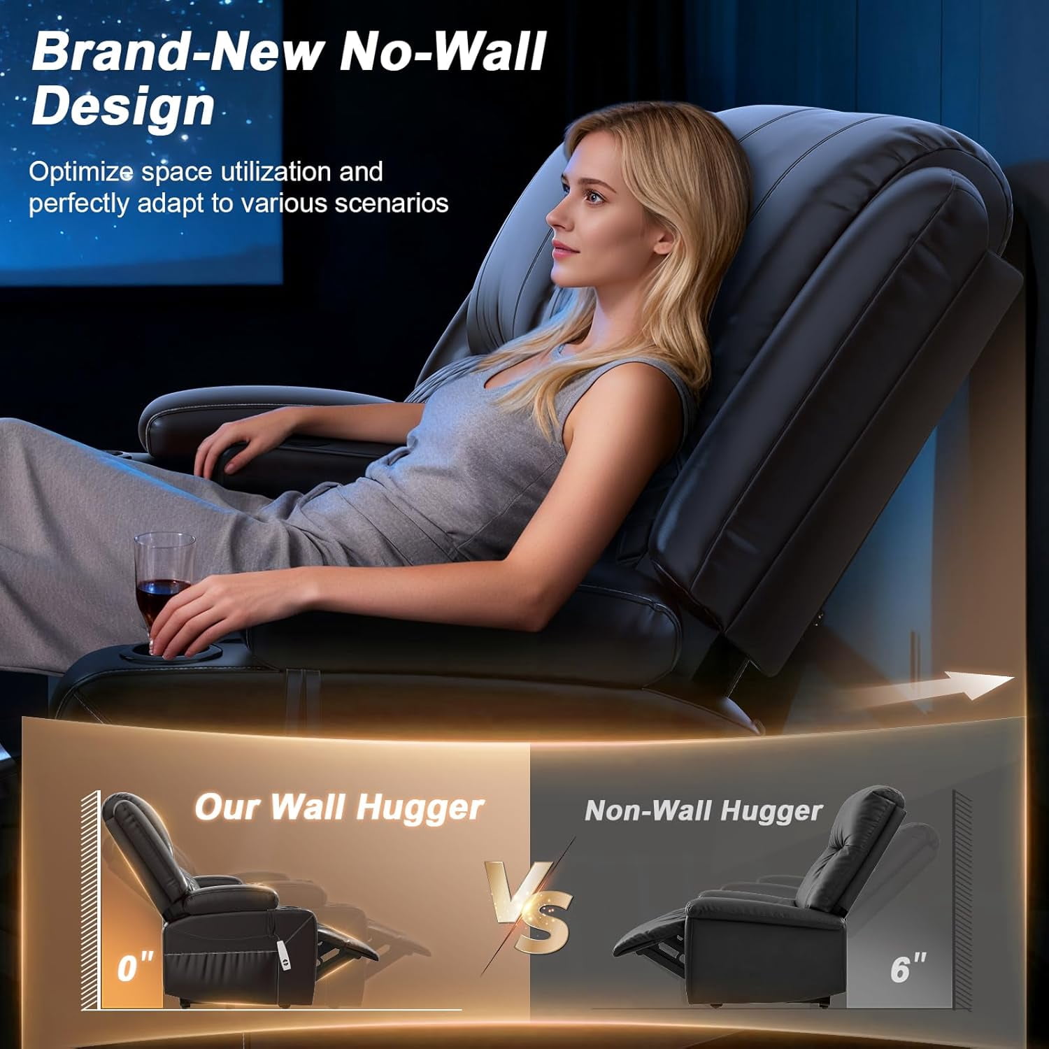 Loberfve Reclining Loveseat Sofa, Power Wall Hugger Recliner for Home Theater RV, Storage USB, Removable Armrest, 2-Tier Cushion, Brown