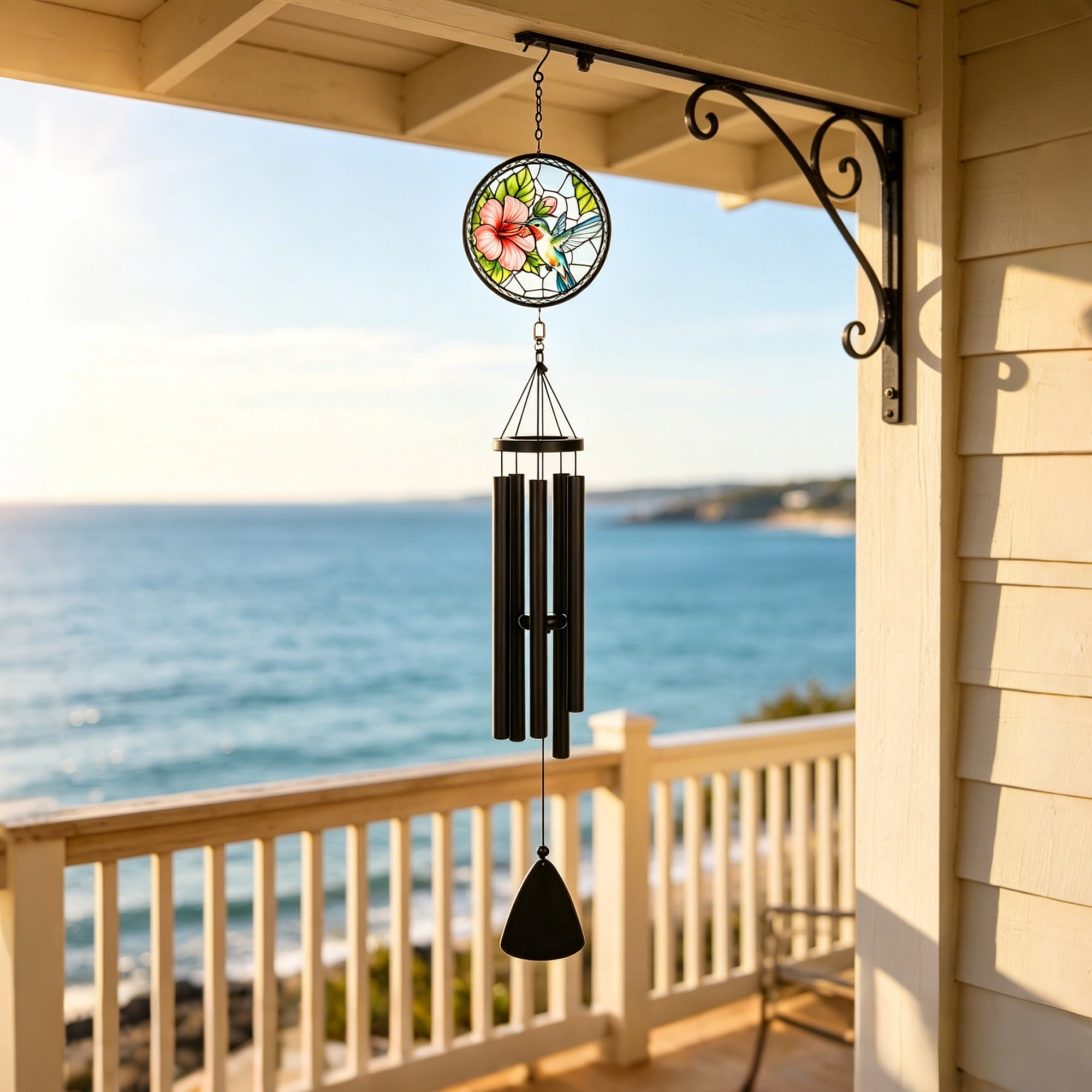 40 Inch Hummingbird Stained Glass Wind Chime, Tuned 0.75” Diameter Metal Tubes, Weather Resistant Outdoor Indoor Decor Wind Chime for Garden, Patio & Home Window
