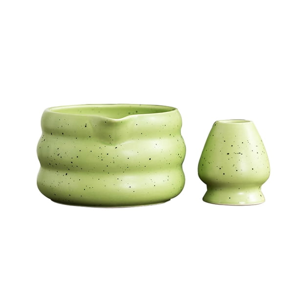Tazón de té Matcha, utensilios para té con soporte para batidor, batidor de cerámica artesanal, tazón de té hecho a mano, de Matcha para Verde