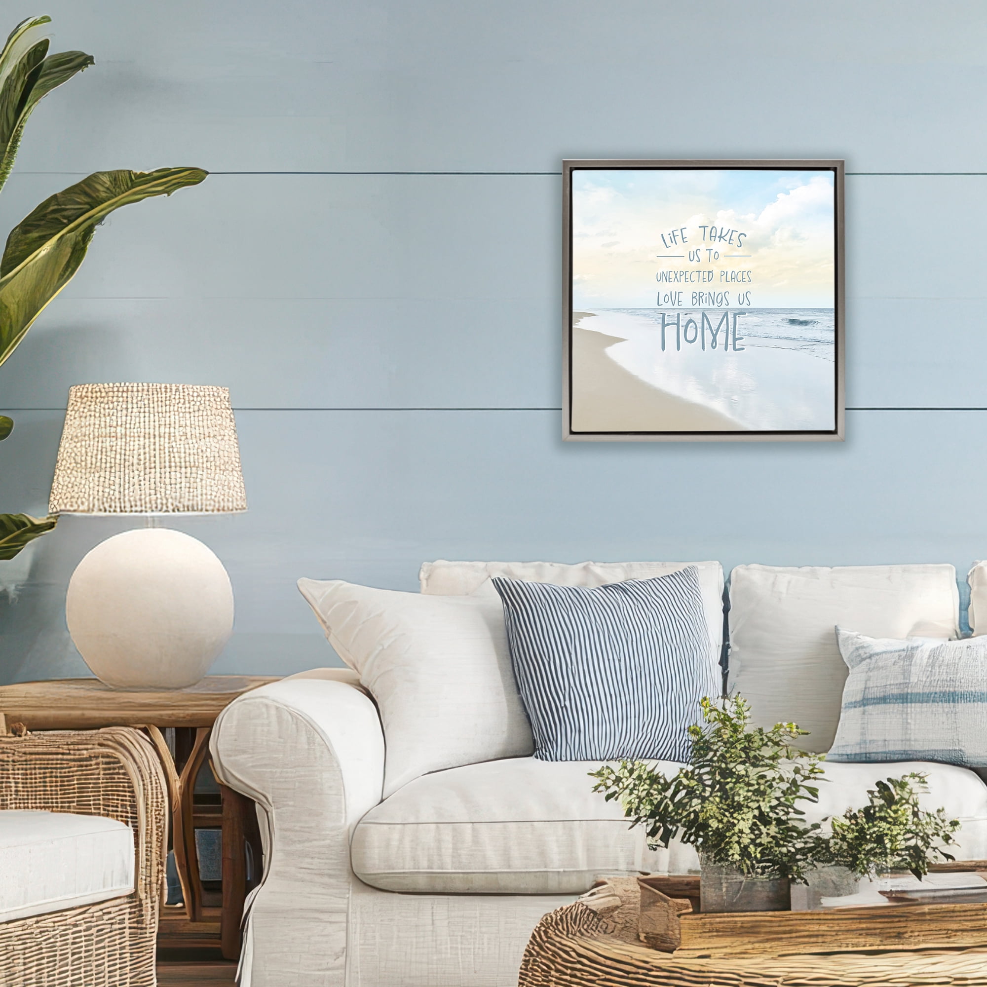 Stupell Industries Love Brings Us Home Inspiration Gray Framed Floater Canvas Wall Art, design by Natalie Carpentieri