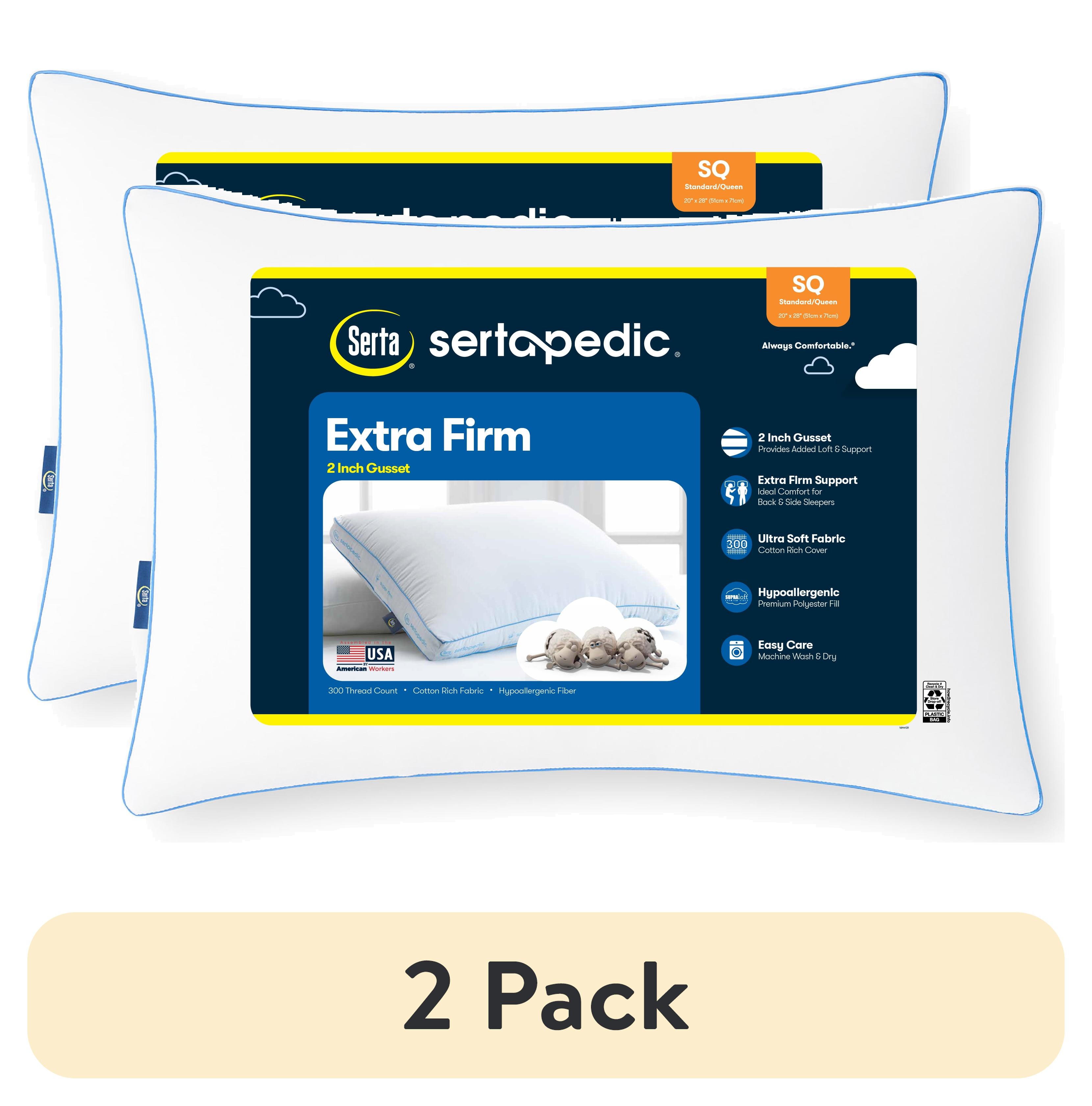 (2 pack) Sertapedic Extra Firm Standard/Queen Bed Pillow, Hypoallergenic