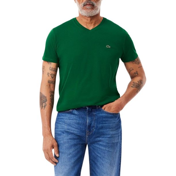 Remera Lacoste para Hombre de Manga Corta con Cuello en V de Algodón Pima Verde
