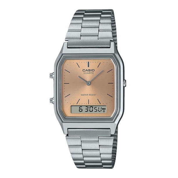 Casio Reloj Unisex Vintage Analógico Digital con Esfera de Cobre Claro y Doble Horario de Cuarzo AQ-230A-4AMQY